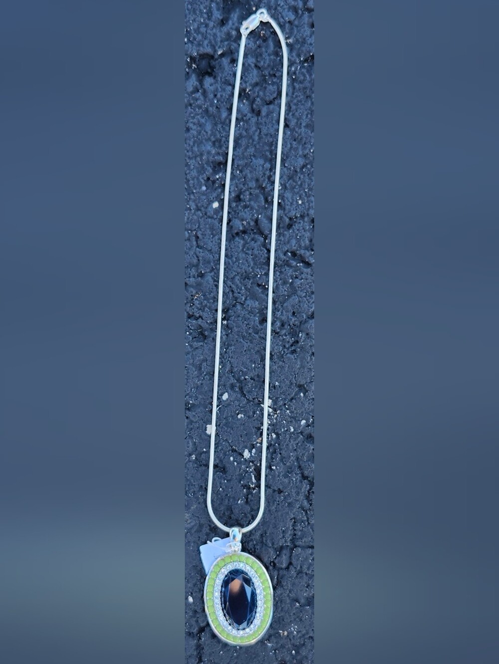 Lia Sophia Silver Necklace with Black and Lime Pendant
